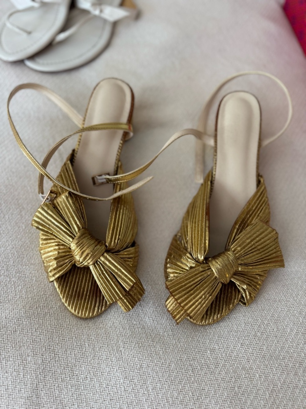 Gold Bow Slingback Sandals -  Women